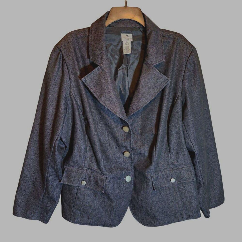 Worthington Denim Blazer Jacket 22W Stretch Dark Wash 3 Button Career Casual
